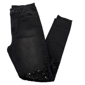 H&M Super Skinny High Waist Jeans - Dark Wash Sequin Size 8